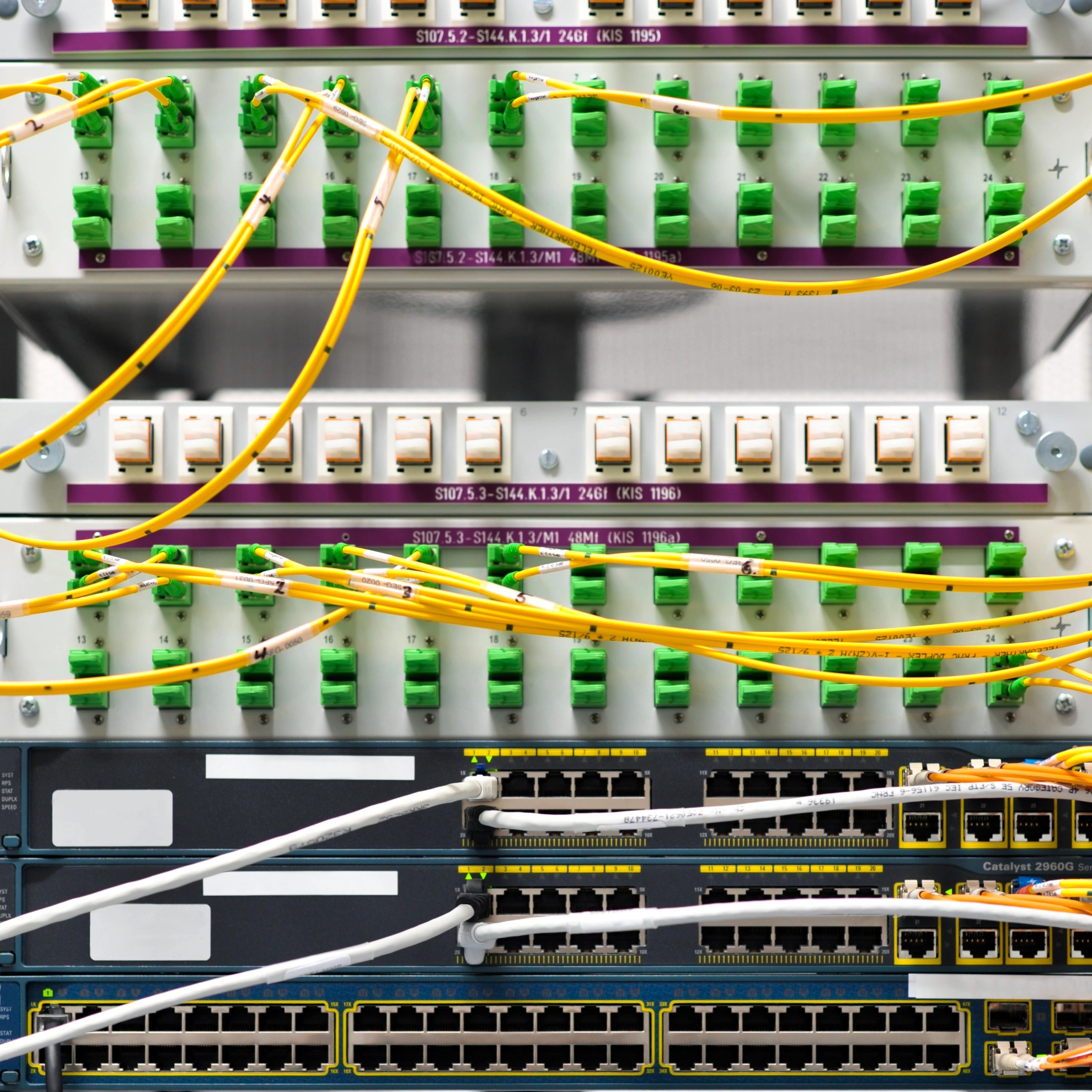 Fiber optic network cables in data center
